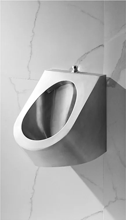 A stainless steel urinal designed for commercial bathroom, hospitality and public sanitary projects.