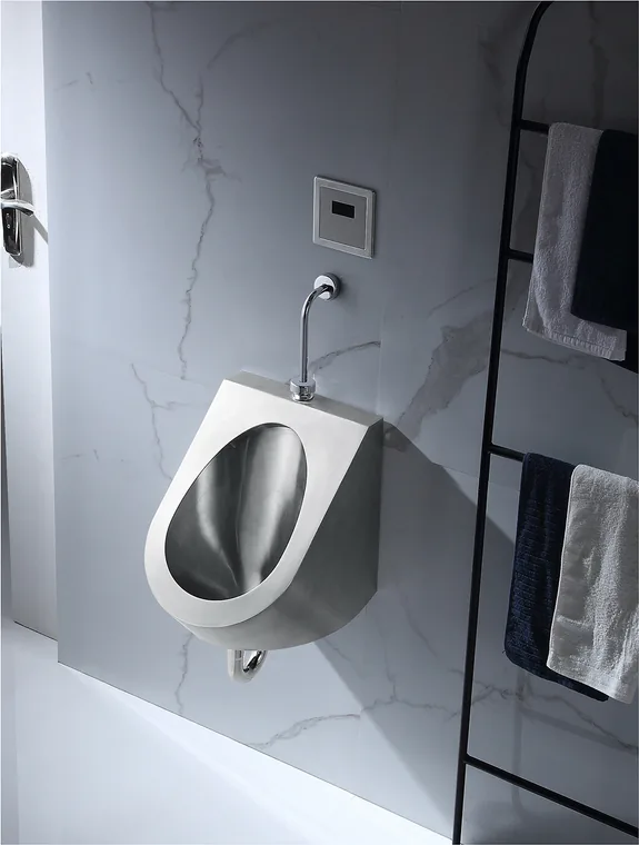 A stainless steel customized urinal designed for commercial bathroom, hospitality and public sanitary projects.