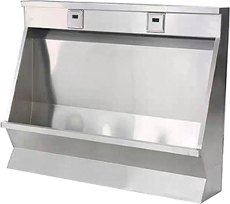 A stainless steel customized urinal designed for commercial bathroom, hospitality and public sanitary projects.