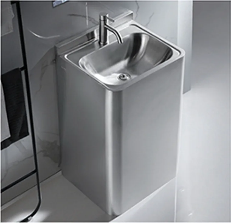 A stainless steel hanging basin designed for commercial bathroom, hospitality and public sanitary projects.
