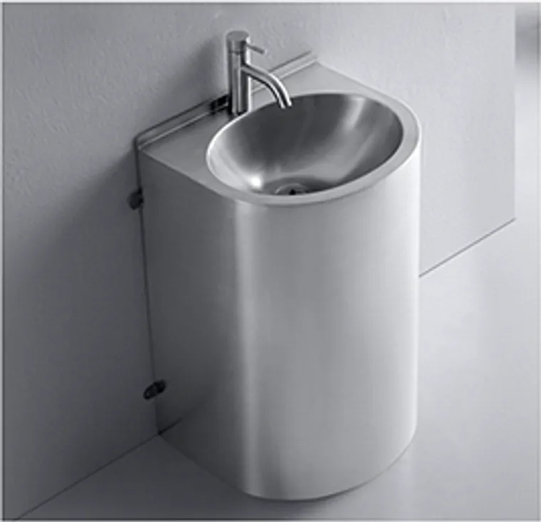 A stainless steel hanging basin designed for commercial bathroom, hospitality and public sanitary projects.