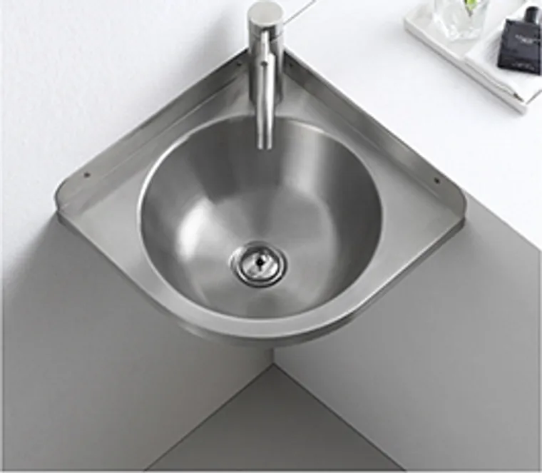 A stainless steel hanging basin designed for commercial bathroom, hospitality and public sanitary projects.