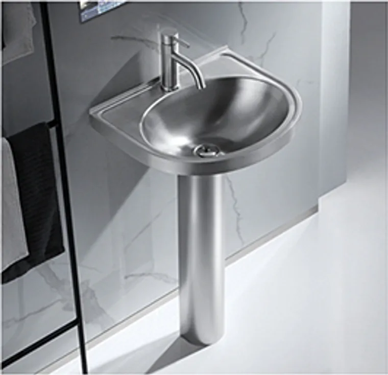A stainless steel hanging basin designed for commercial bathroom, hospitality and public sanitary projects.