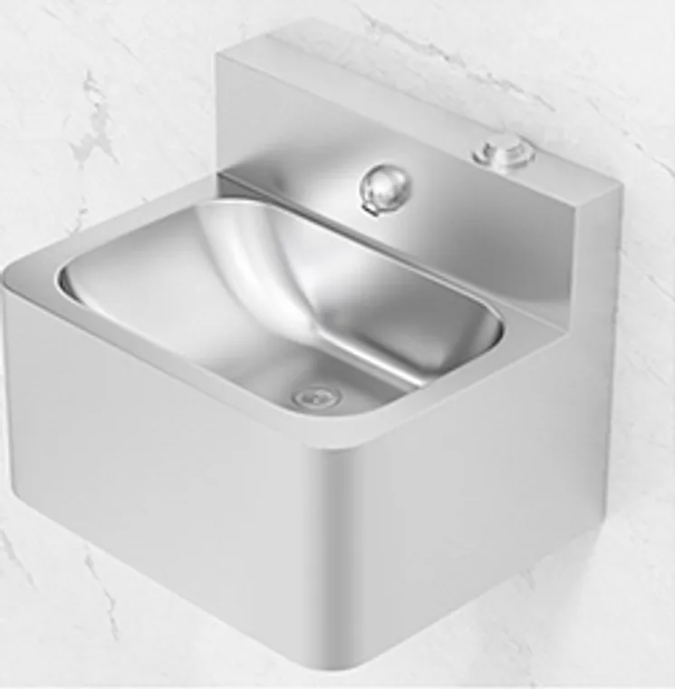 A stainless steel hanging basin designed for commercial bathroom, hospitality and public sanitary projects.