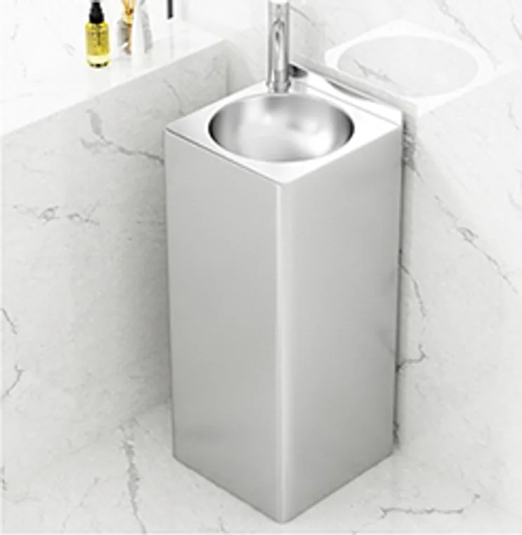 A stainless steel hanging basin designed for commercial bathroom, hospitality and public sanitary projects.