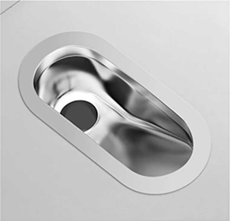 A stainless steel squatting pan designed for commercial bathroom, hospitality and public sanitary projects.