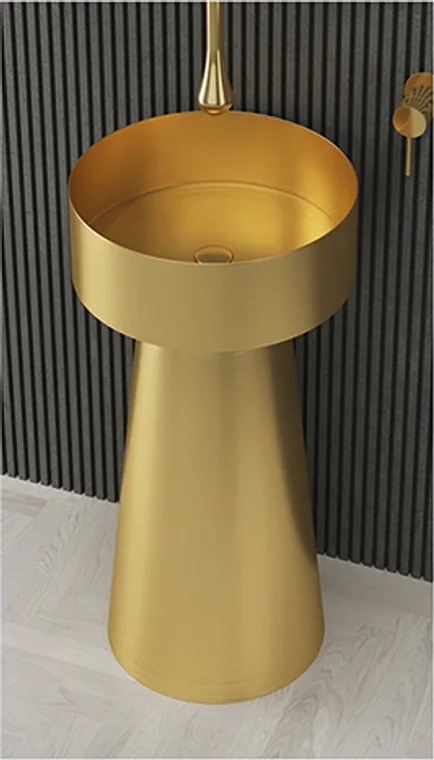 A stainless steel pedestal basin designed for commercial bathroom, hospitality and public sanitary projects.