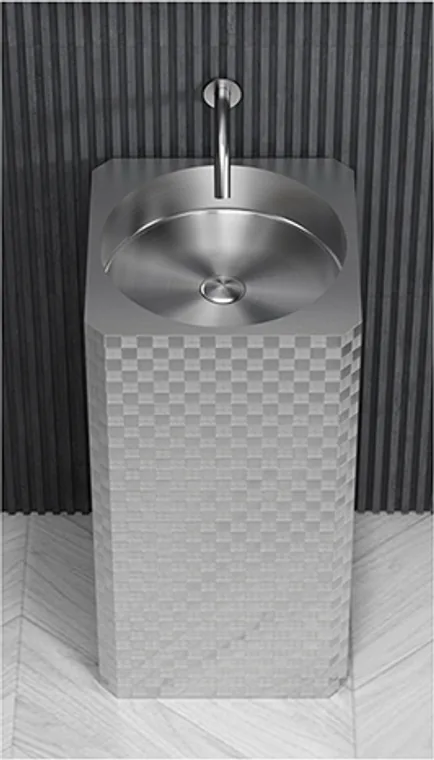 A stainless steel pedestal basin designed for commercial bathroom, hospitality and public sanitary projects.