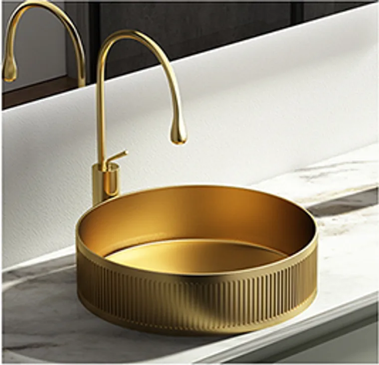 A stainless steel countertop basin designed for commercial bathroom, hospitality and public sanitary projects.