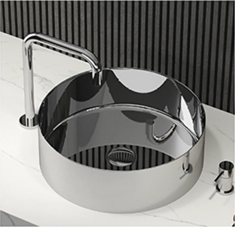 A stainless steel countertop basin designed for commercial bathroom, hospitality and public sanitary projects.