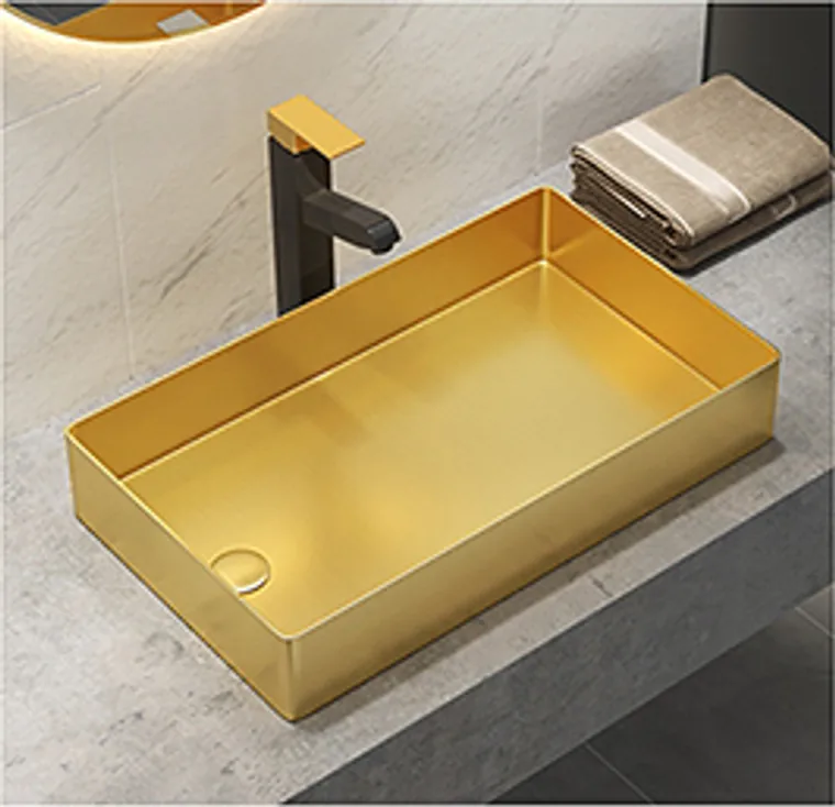 A stainless steel countertop basin designed for commercial bathroom, hospitality and public sanitary projects.
