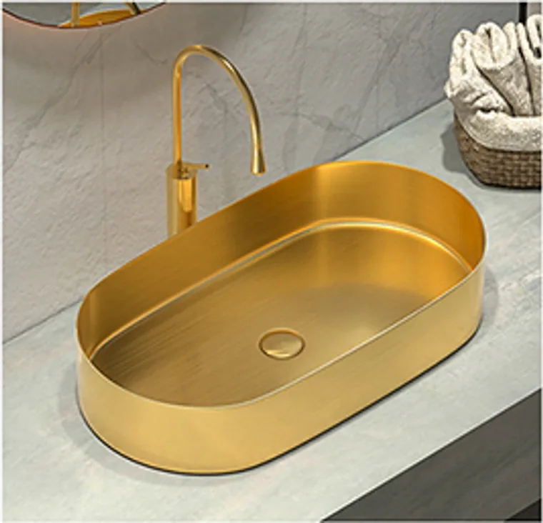 A stainless steel countertop basin designed for commercial bathroom, hospitality and public sanitary projects.