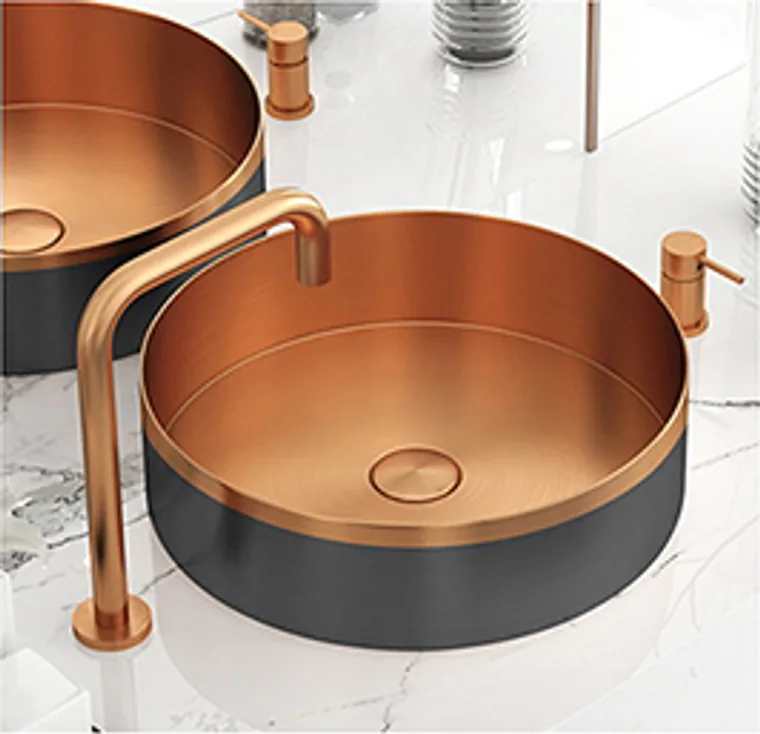 A stainless steel countertop basin designed for commercial bathroom, hospitality and public sanitary projects.