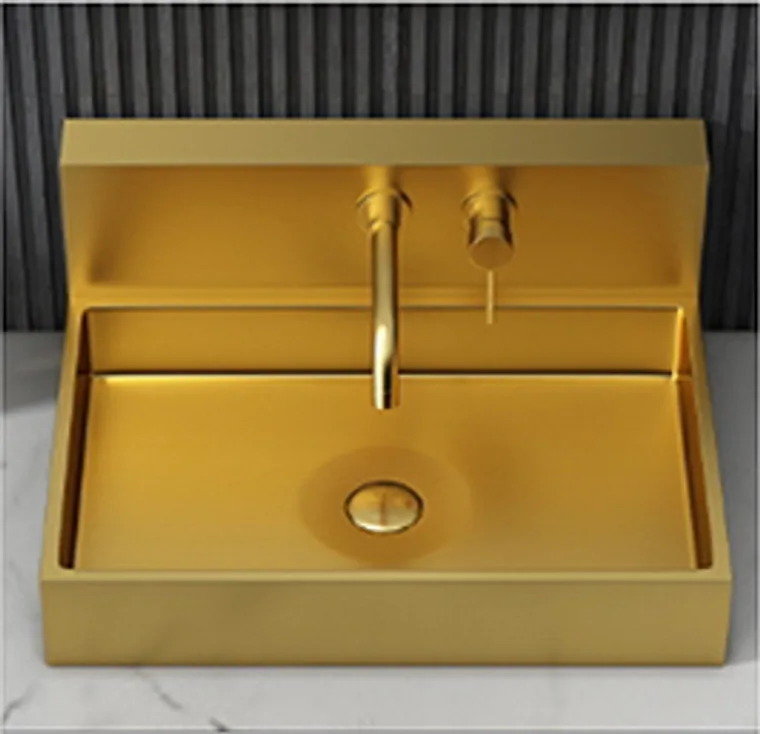 A stainless steel countertop basin designed for commercial bathroom, hospitality and public sanitary projects.
