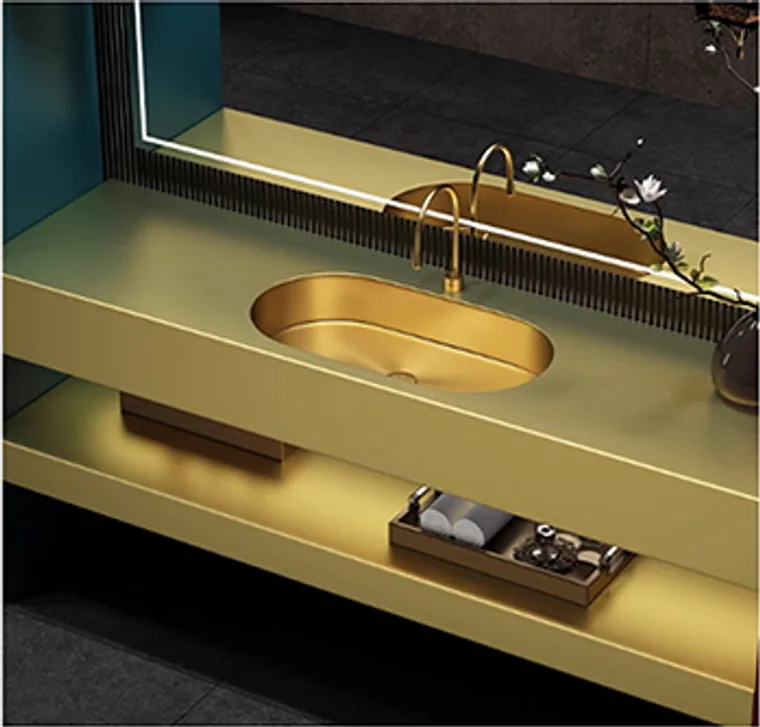A stainless steel customized pedestal basin designed for commercial bathroom, hospitality and public sanitary projects.