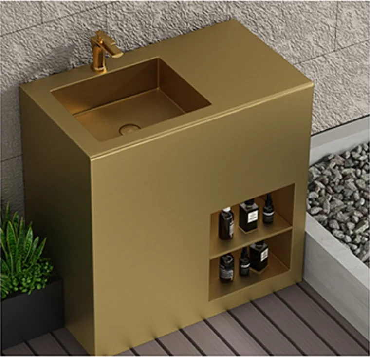 A stainless steel customized pedestal basin designed for commercial bathroom, hospitality and public sanitary projects.
