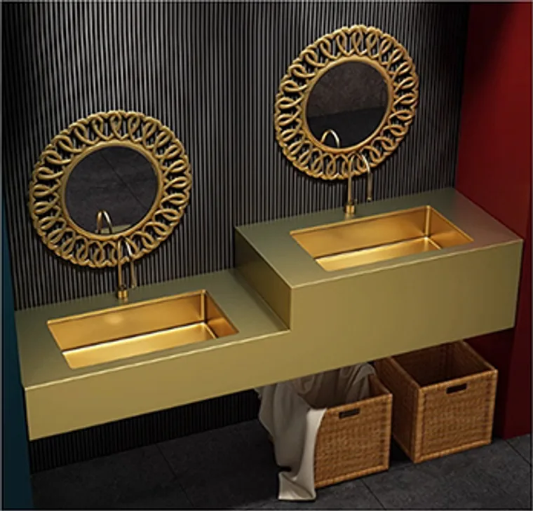 A stainless steel customized pedestal basin designed for commercial bathroom, hospitality and public sanitary projects.